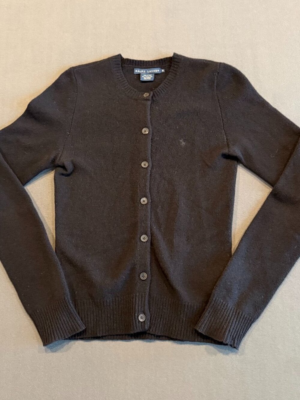 Ralph Lauren Women's M Black Merino Wool Angora Button Front Cardigan Sweater